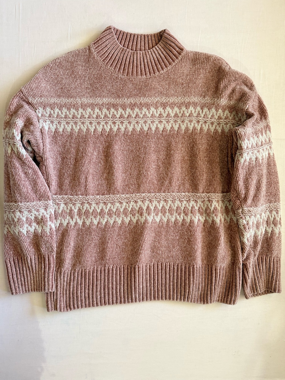 Christian Siriano Dusty Rose Fair Isle Crewneck Sweater